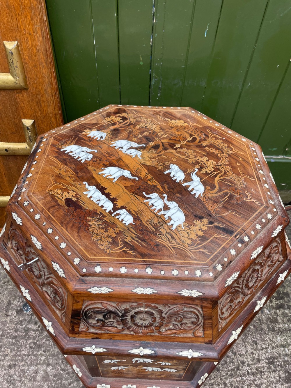 Highly decorative early C20th Indian carved rosewood and bone-inlaid ottoman box  View XIV