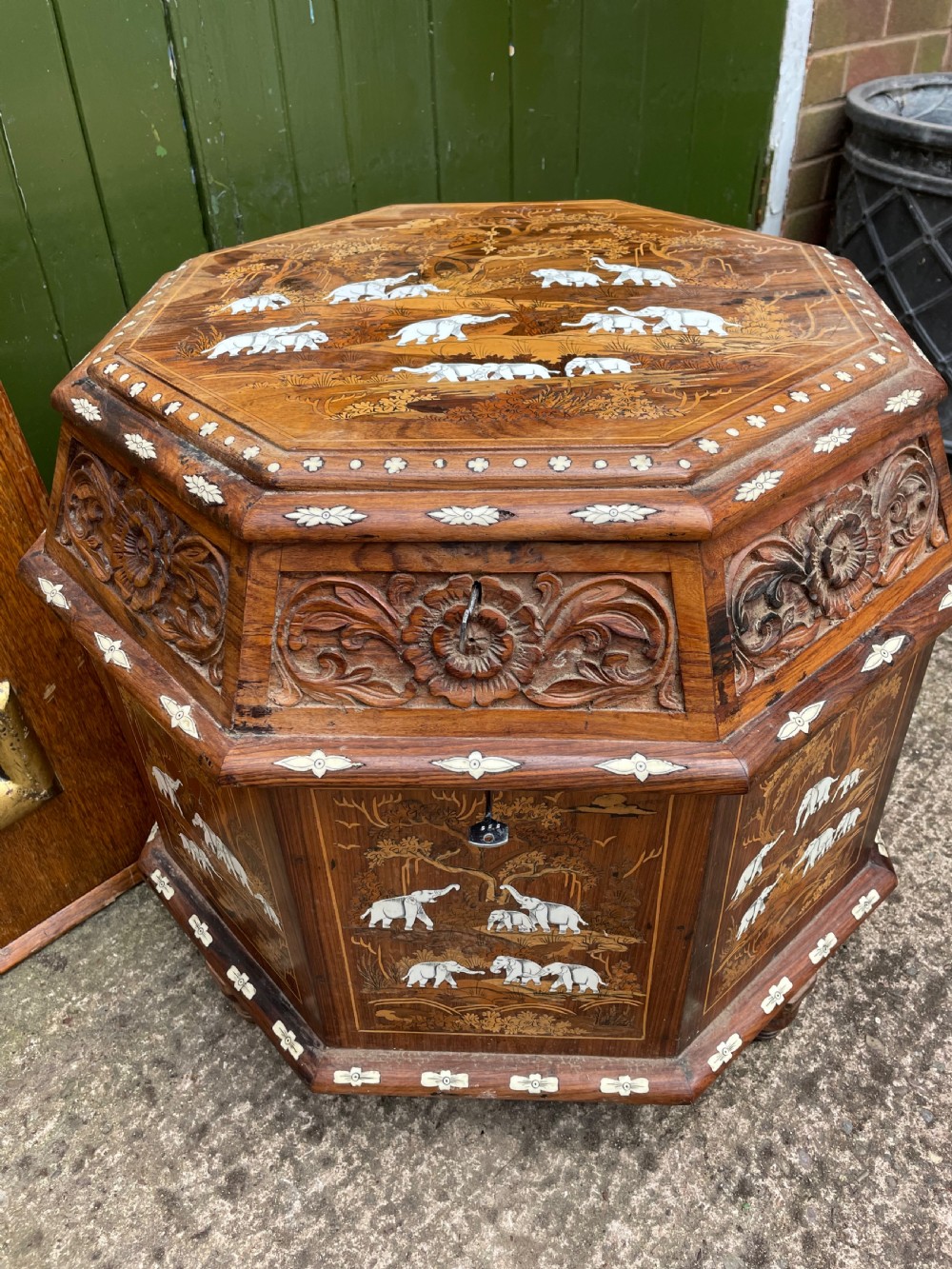 Highly decorative early C20th Indian carved rosewood and bone-inlaid ottoman box  View XV
