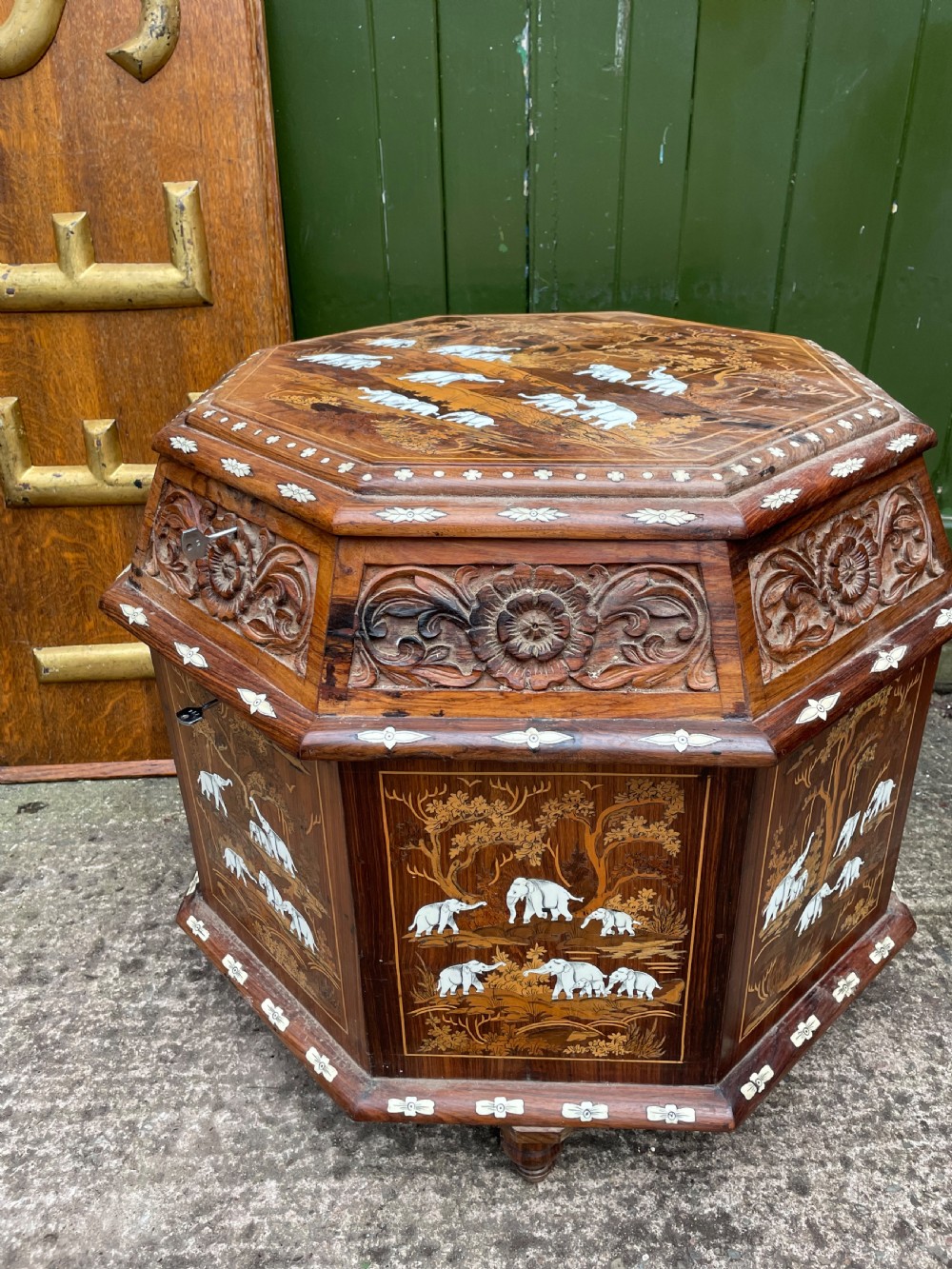 Highly decorative early C20th Indian carved rosewood and bone-inlaid ottoman box  View XVI