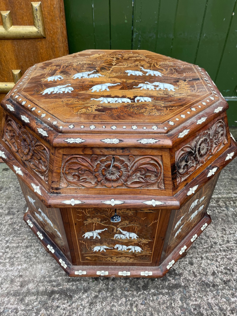 Highly decorative early C20th Indian carved rosewood and bone-inlaid ottoman box  View XVII