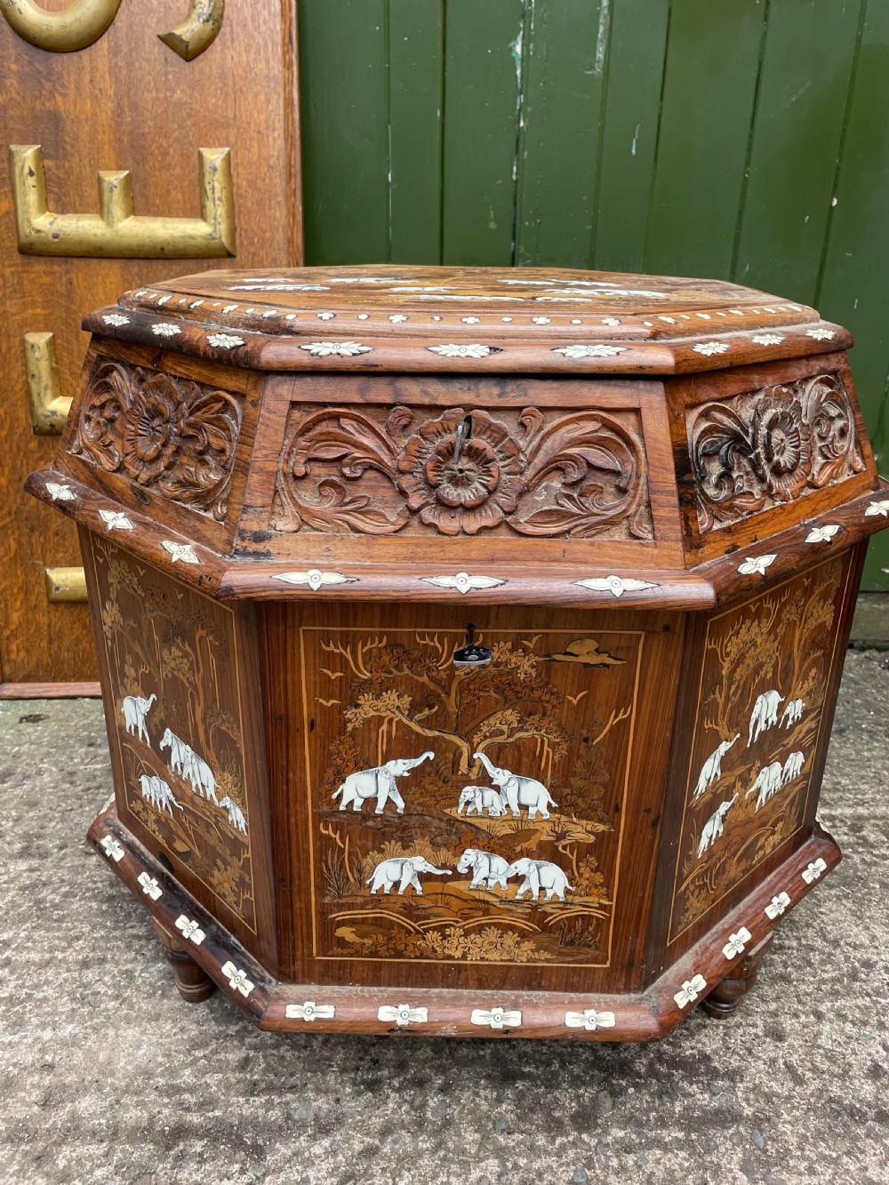 Highly decorative early C20th Indian carved rosewood and bone-inlaid ottoman box  View XVIII