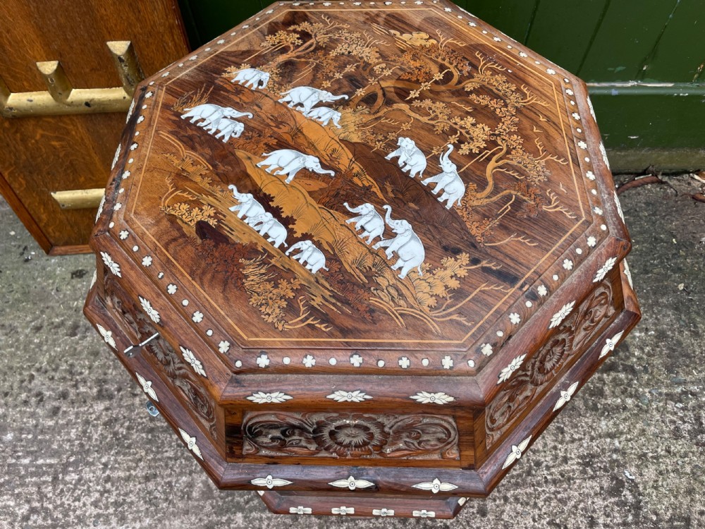 Highly decorative early C20th Indian carved rosewood and bone-inlaid ottoman box  View XIX