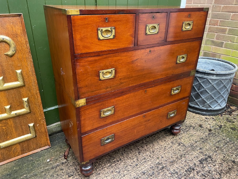 Mid C19th brass-bound mahogany military officer’s campaign chest of drawers . View III