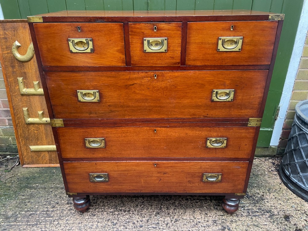 Mid C19th brass-bound mahogany military officer’s campaign chest of drawers . View IV