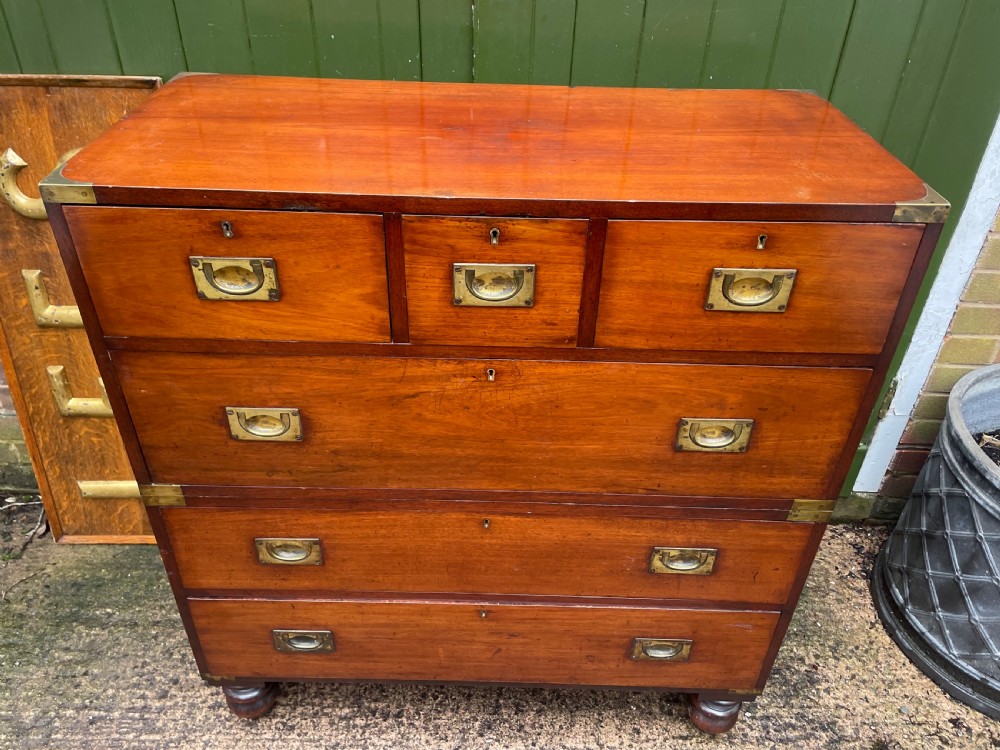 Mid C19th brass-bound mahogany military officer’s campaign chest of drawers . View V