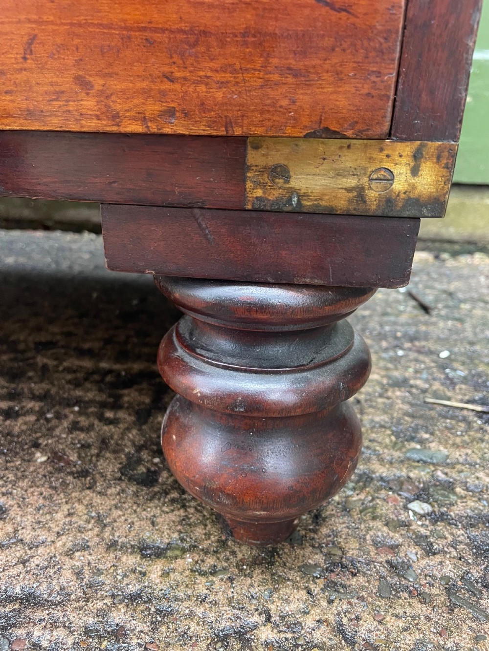 Mid C19th brass-bound mahogany military officer’s campaign chest of drawers . View VIII
