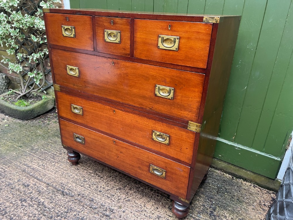 Mid C19th brass-bound mahogany military officer’s campaign chest of drawers . View IX