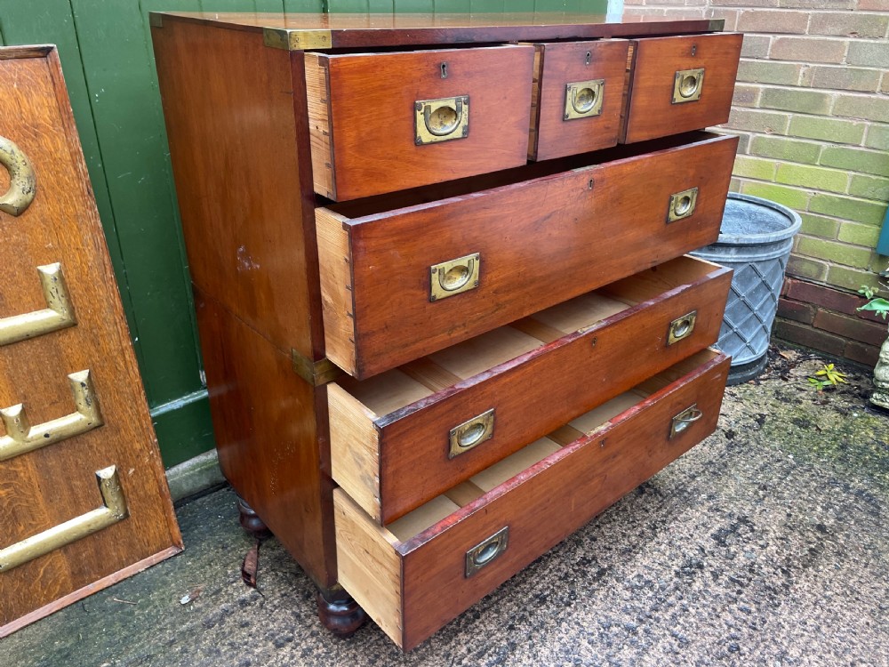 Mid C19th brass-bound mahogany military officer’s campaign chest of drawers . View XIV