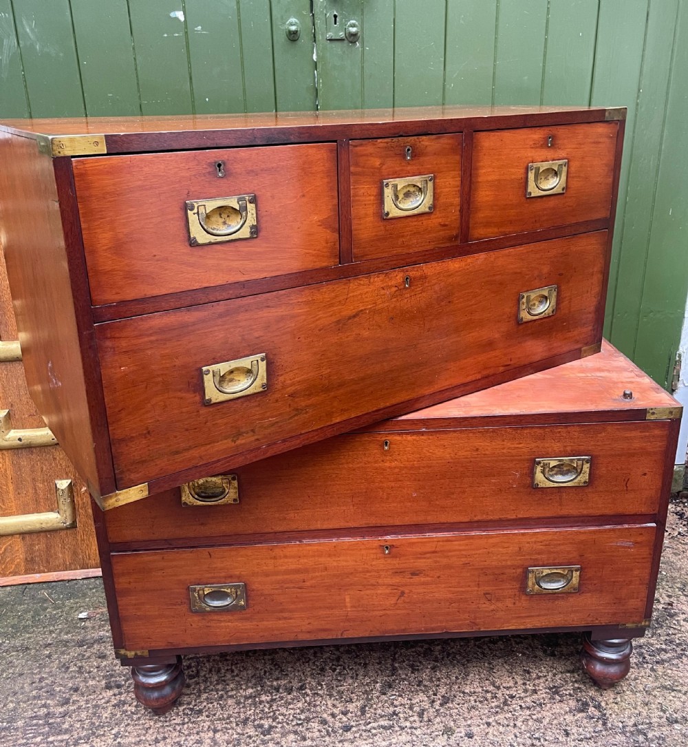 Mid C19th brass-bound mahogany military officer’s campaign chest of drawers . View XVII