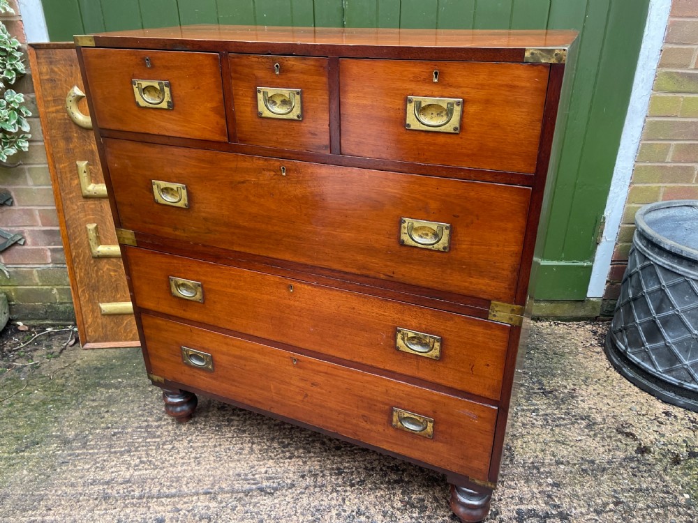 Mid C19th brass-bound mahogany military officer’s campaign chest of drawers . View XIX