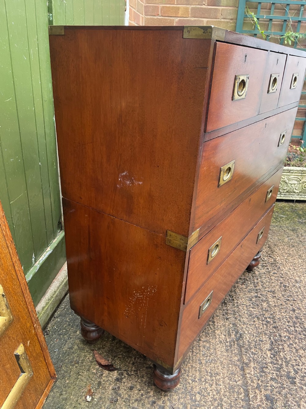 Mid C19th brass-bound mahogany military officer’s campaign chest of drawers . View XXII