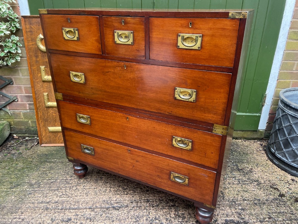 Mid C19th brass-bound mahogany military officer’s campaign chest of drawers . View XXIII