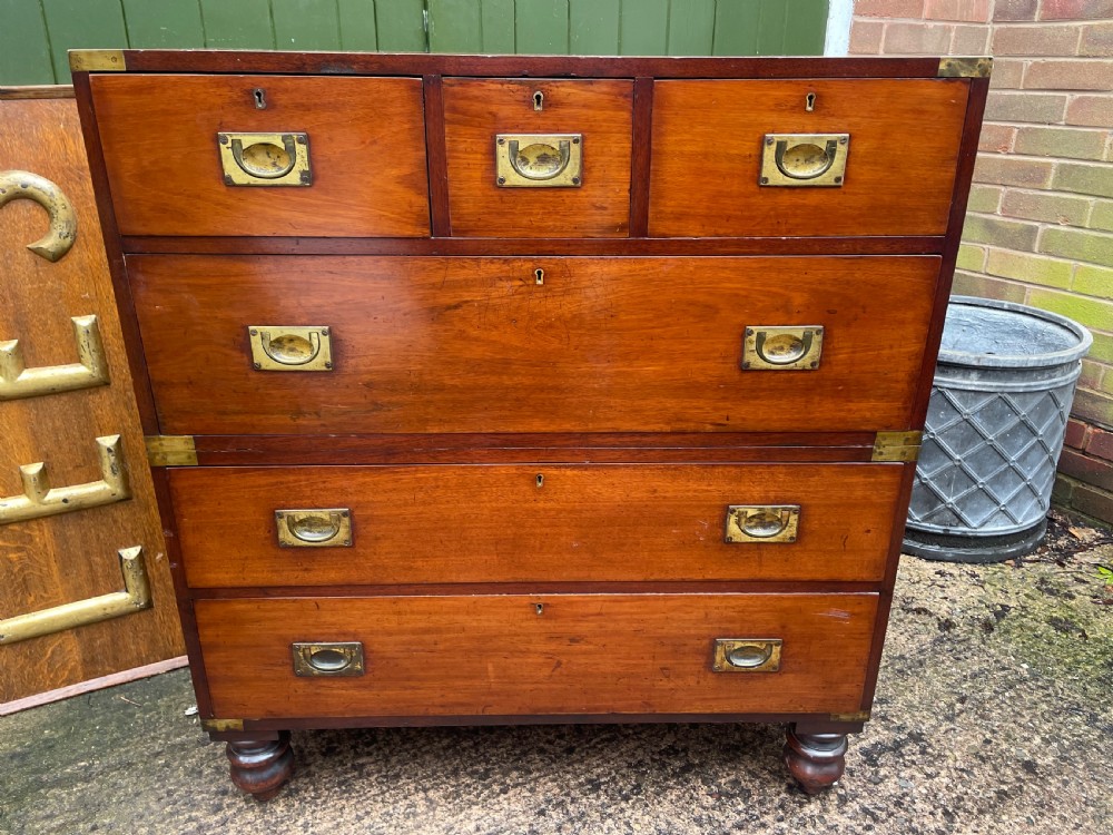 Mid C19th brass-bound mahogany military officer’s campaign chest of drawers . View XXIV