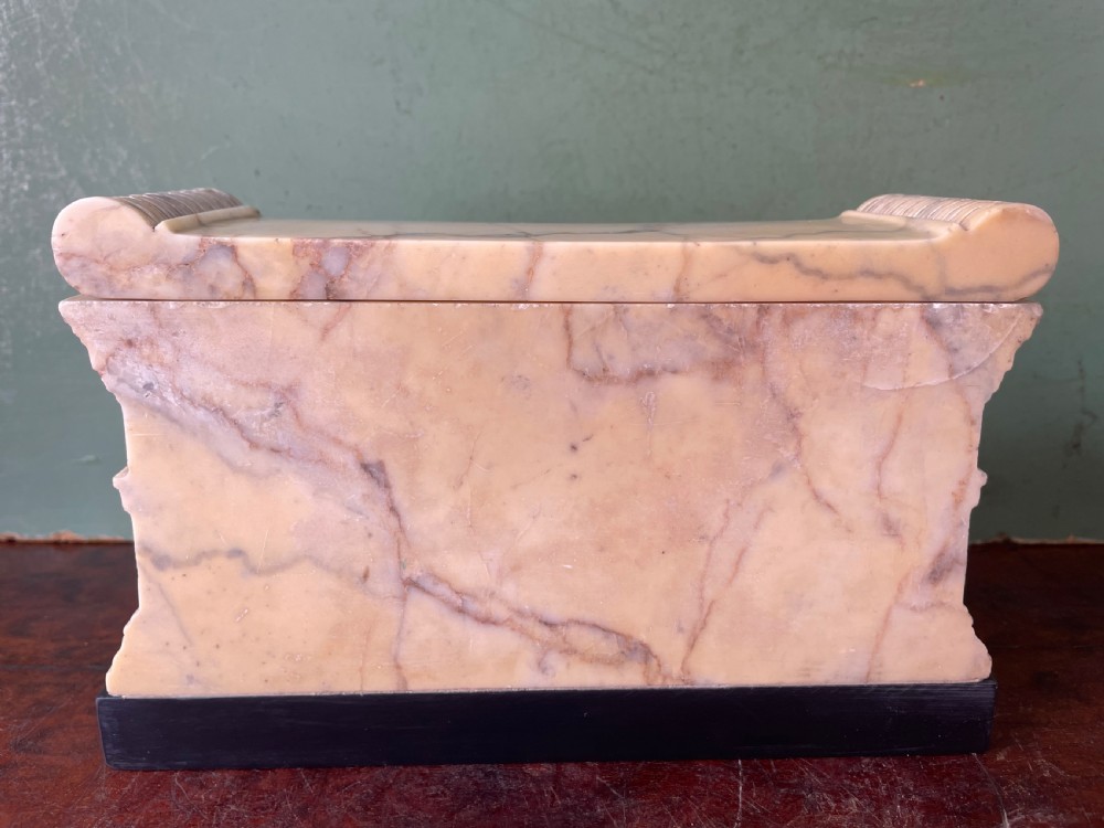 Fine early C19th Italian ‘Grand Tour’ souvenir carved giallo antico marble reduction of the sarcophagus of Lucius Cornelius Scipio Barbatus. View XIII