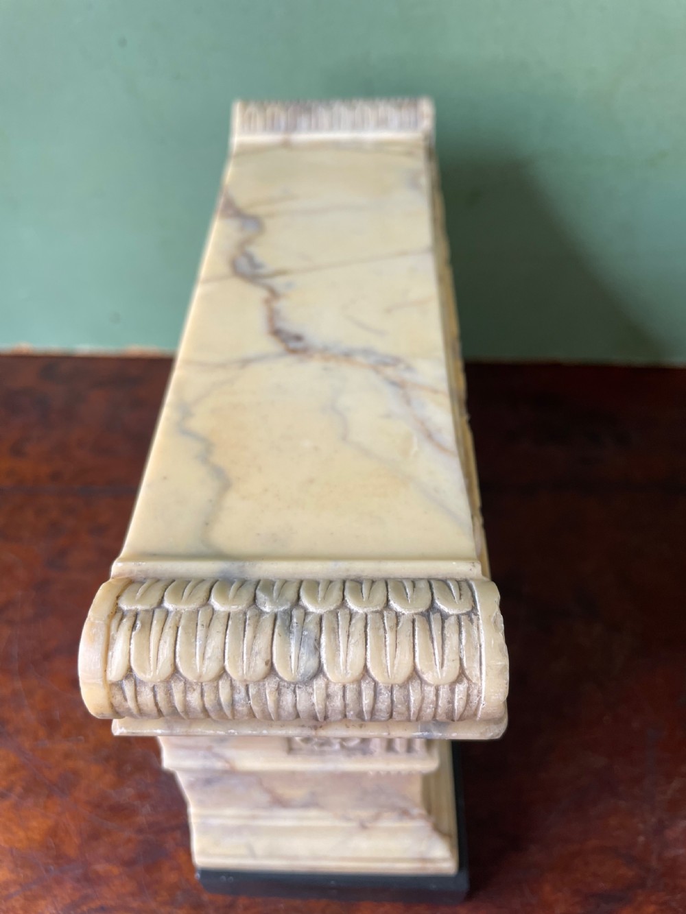 Fine early C19th Italian ‘Grand Tour’ souvenir carved giallo antico marble reduction of the sarcophagus of Lucius Cornelius Scipio Barbatus. View XVI