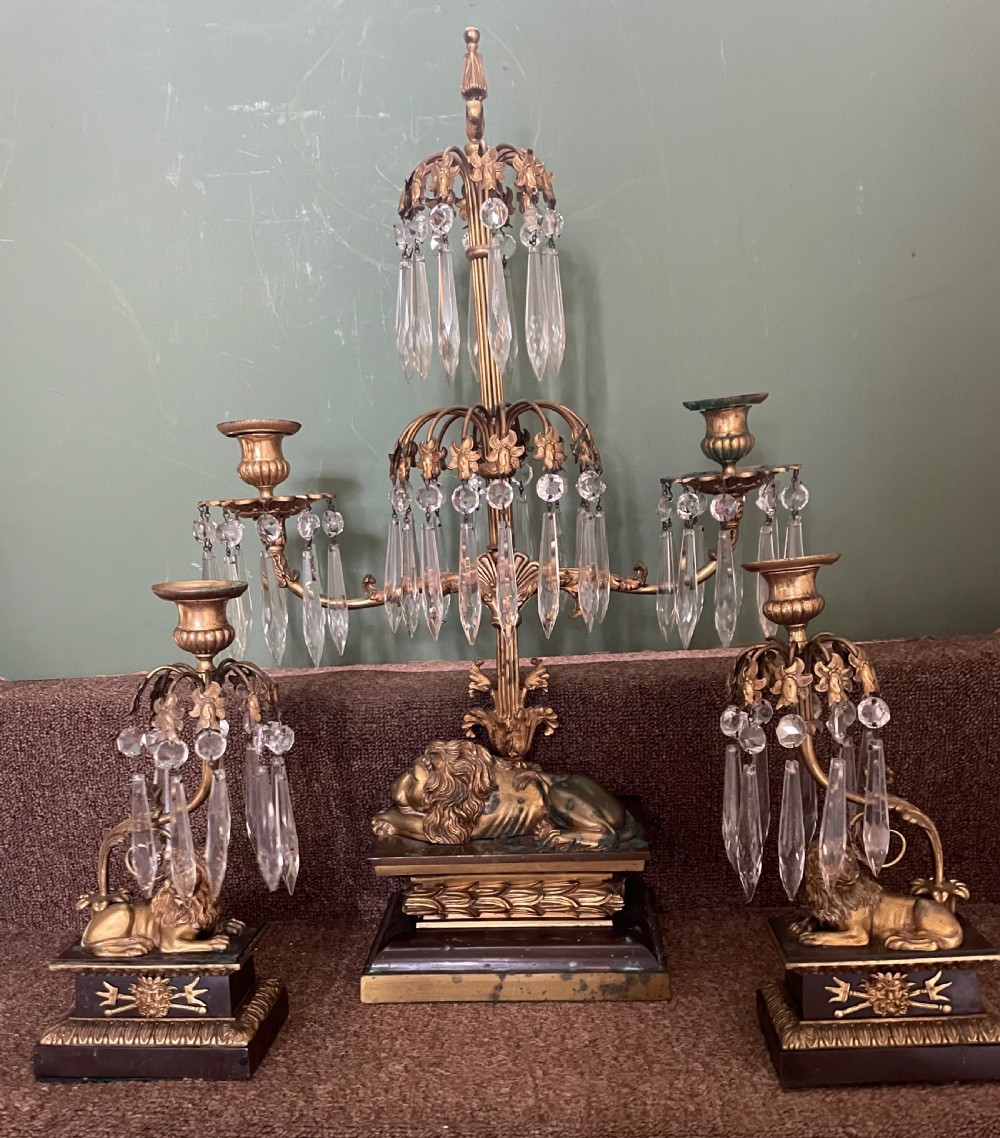 Late C19th French bronze and ormolu garniture of candelabras of Empire design .