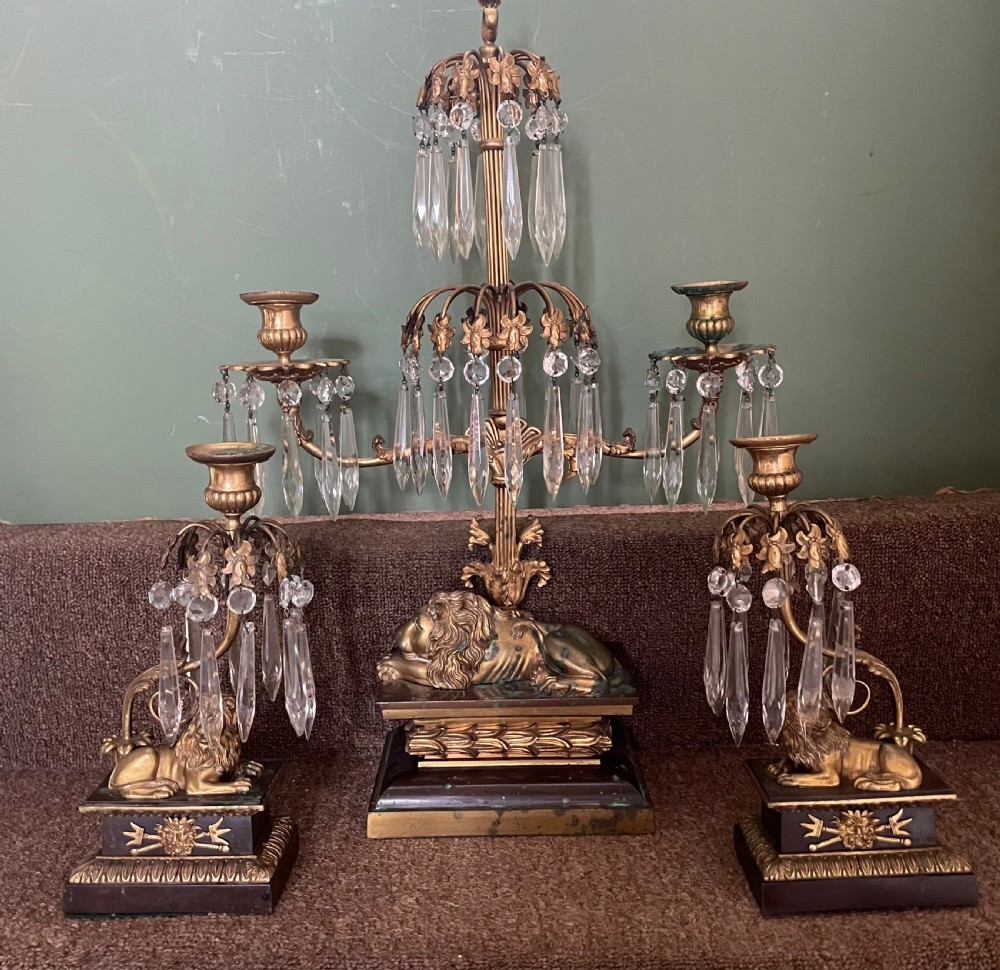 Late C19th French bronze and ormolu garniture of candelabras of Empire design . View III