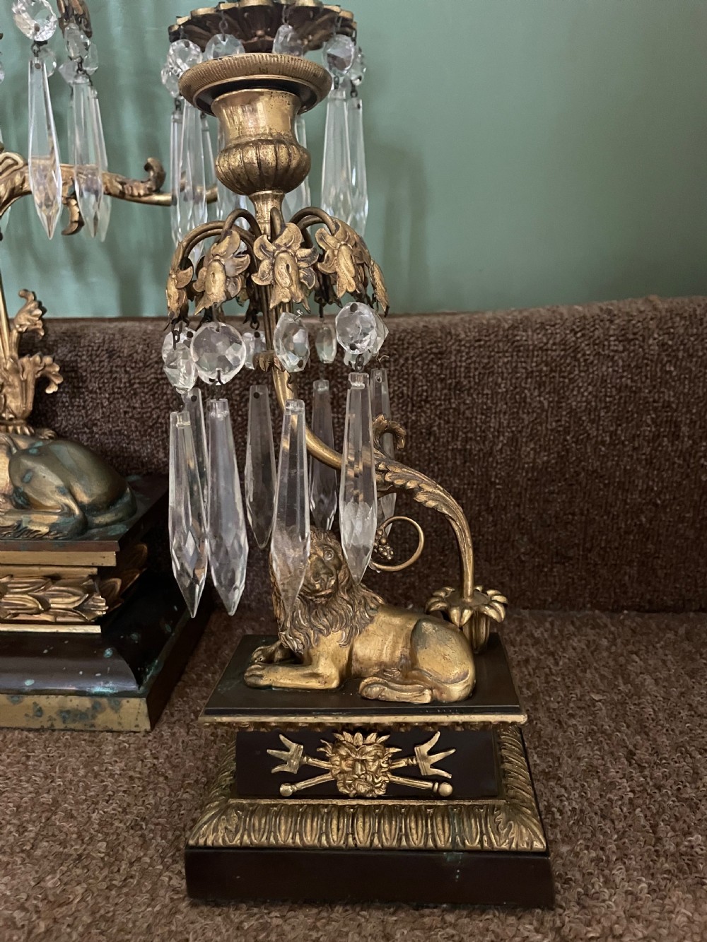 Late C19th French bronze and ormolu garniture of candelabras of Empire design . View V