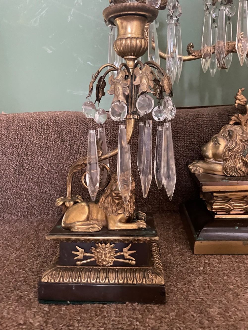 Late C19th French bronze and ormolu garniture of candelabras of Empire design . View VI