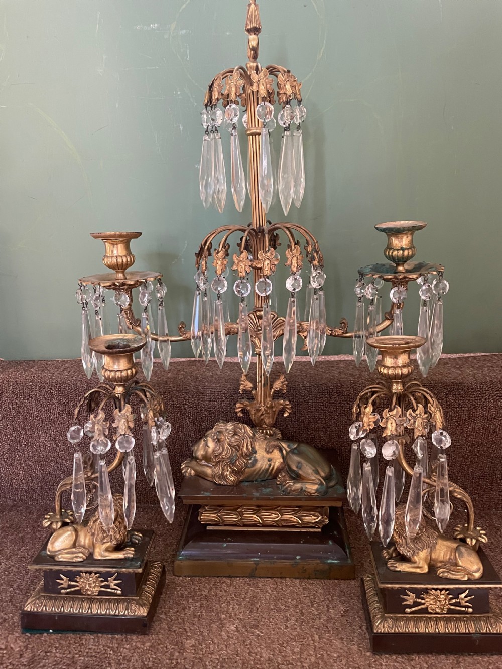 Late C19th French bronze and ormolu garniture of candelabras of Empire design . View XXI