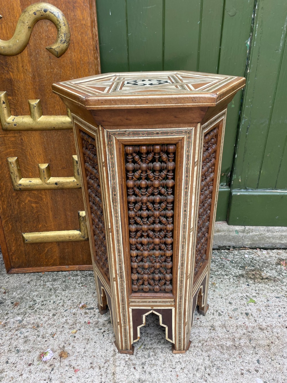 Late C19th / early C20th Syrian hexagonal bone-inlaid table .