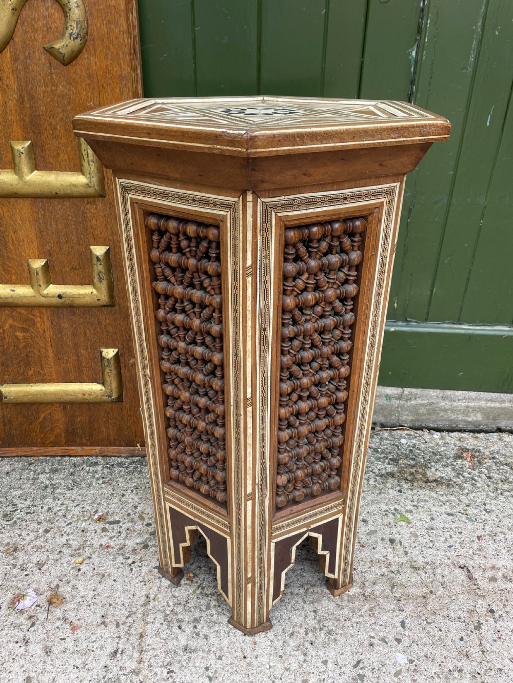 Late C19th / early C20th Syrian hexagonal bone-inlaid table . View III