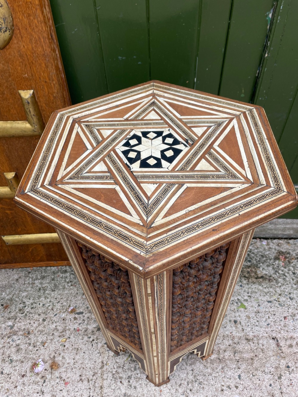 Late C19th / early C20th Syrian hexagonal bone-inlaid table . View IV