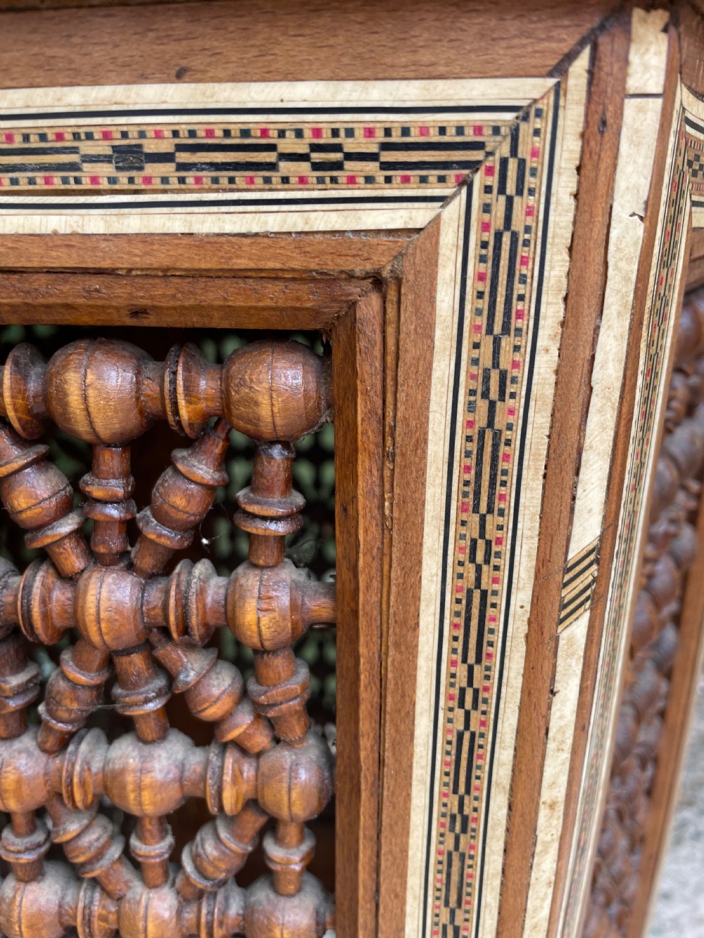 Late C19th / early C20th Syrian hexagonal bone-inlaid table . View VI
