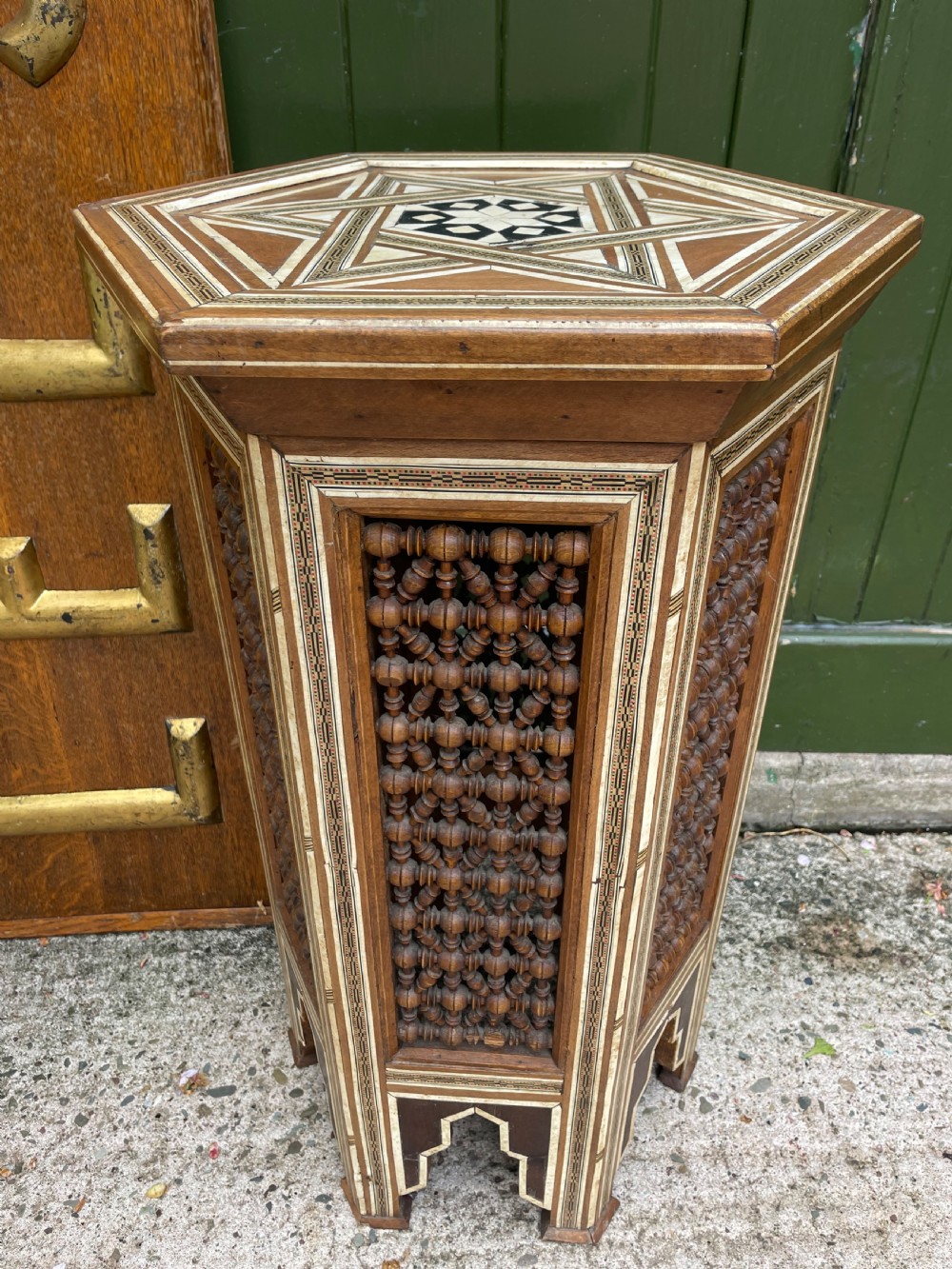 Late C19th / early C20th Syrian hexagonal bone-inlaid table . View IX