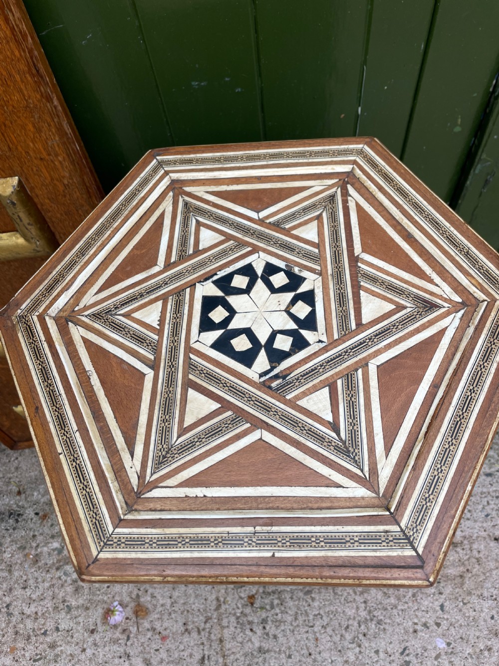Late C19th / early C20th Syrian hexagonal bone-inlaid table . View XI