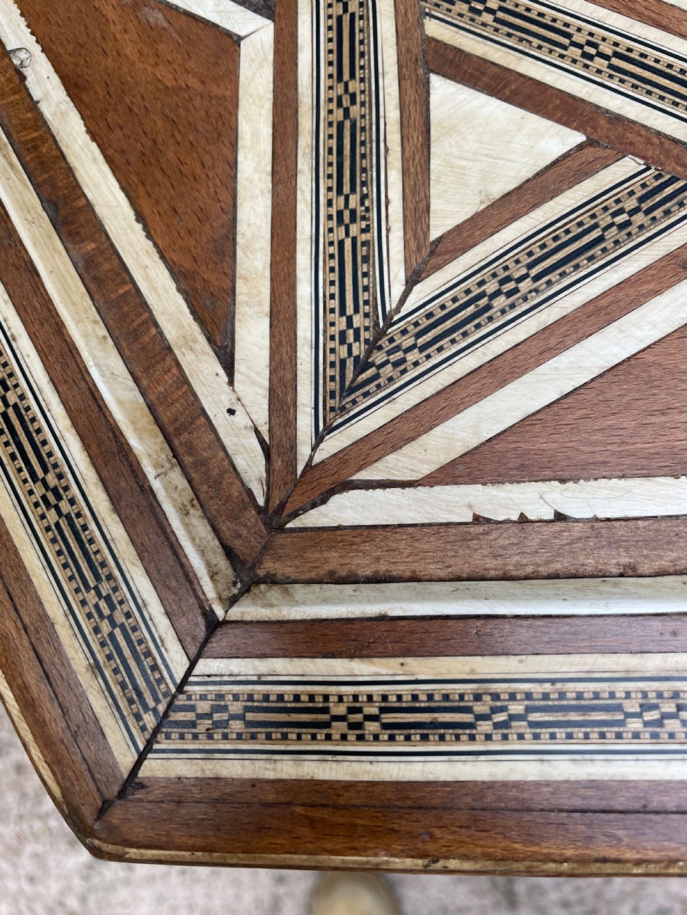 Late C19th / early C20th Syrian hexagonal bone-inlaid table . View XII