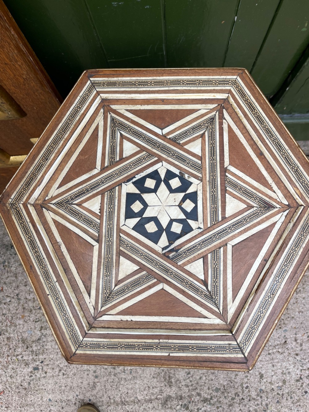 Late C19th / early C20th Syrian hexagonal bone-inlaid table . View XIV