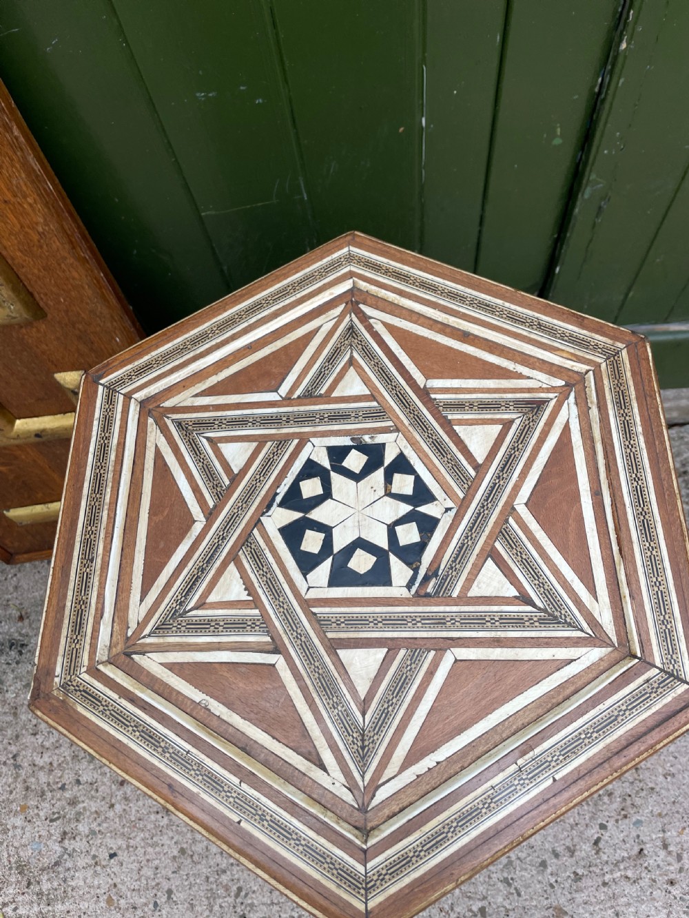 Late C19th / early C20th Syrian hexagonal bone-inlaid table . View XV