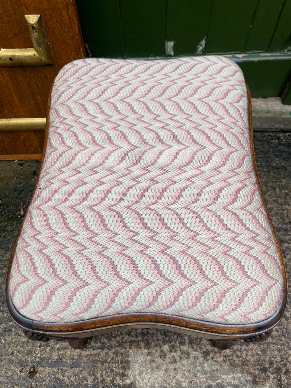 Early C20th Queen Anne period revival carved walnut stool on cabriole legs . View IV
