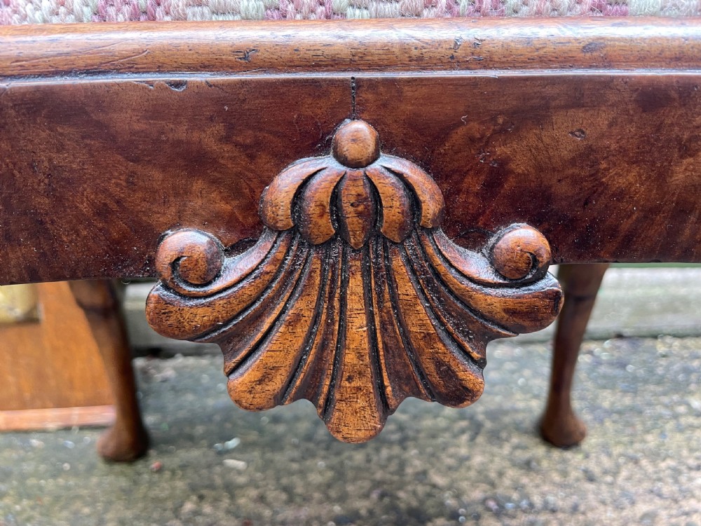 Early C20th Queen Anne period revival carved walnut stool on cabriole legs . View IX