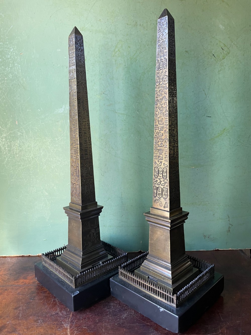 Pair of C19th French ‘Grand Tour’ souvenir bronze reductions of the Luxor obelisk.  View IV