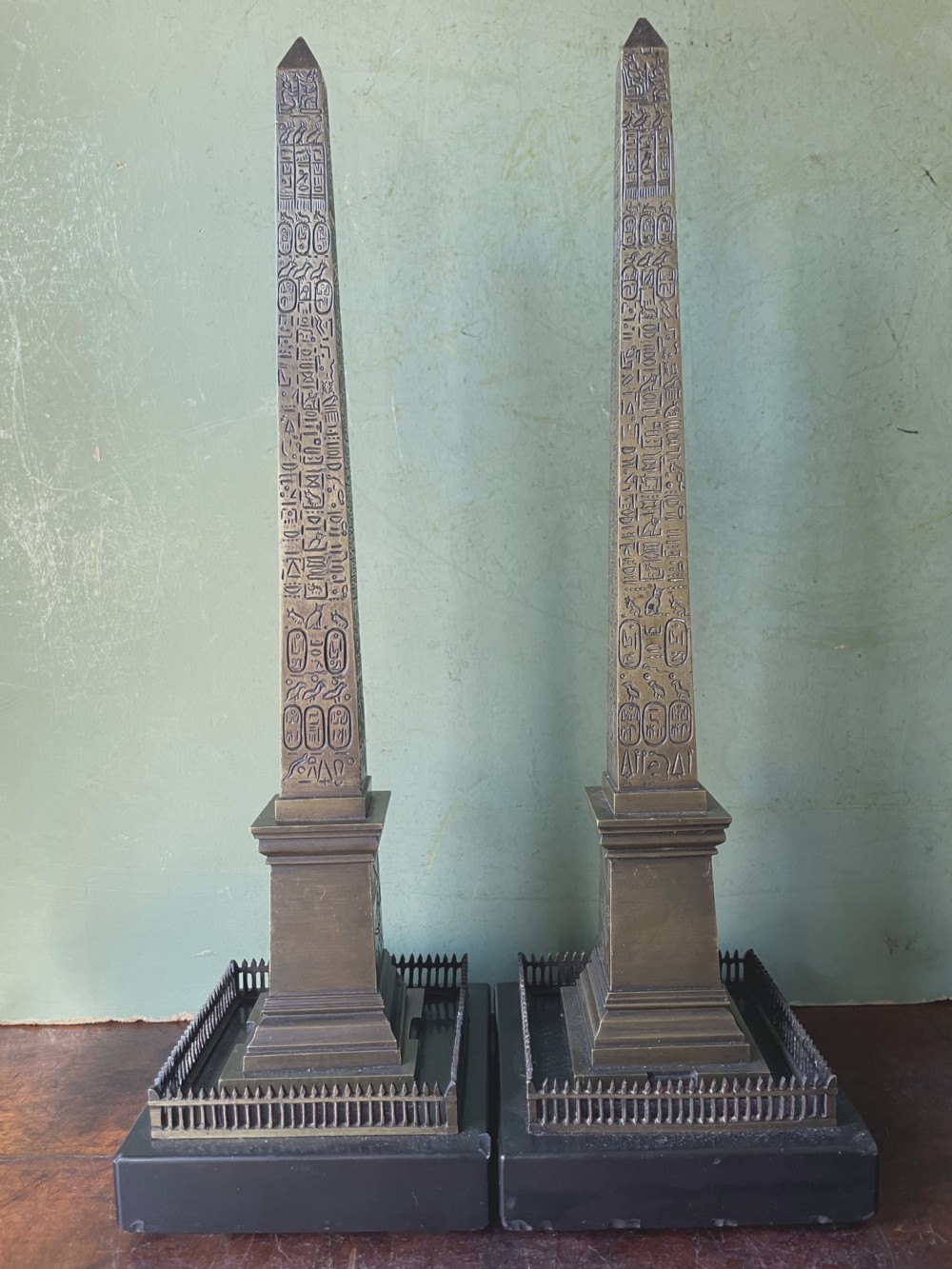 Pair of C19th French ‘Grand Tour’ souvenir bronze reductions of the Luxor obelisk.  View VI