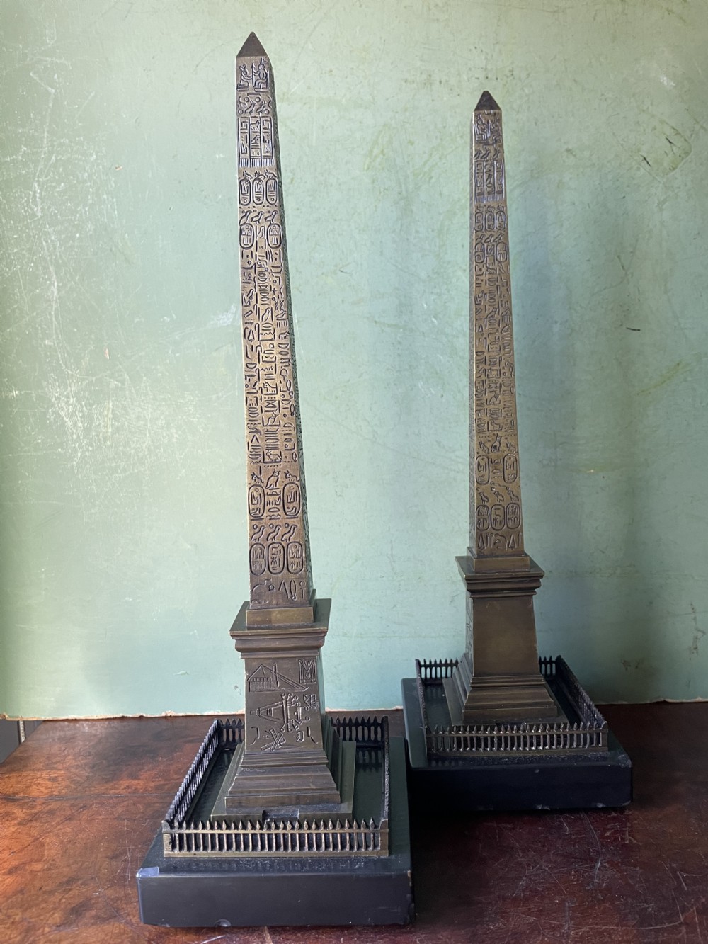 Pair of C19th French ‘Grand Tour’ souvenir bronze reductions of the Luxor obelisk.  View VII