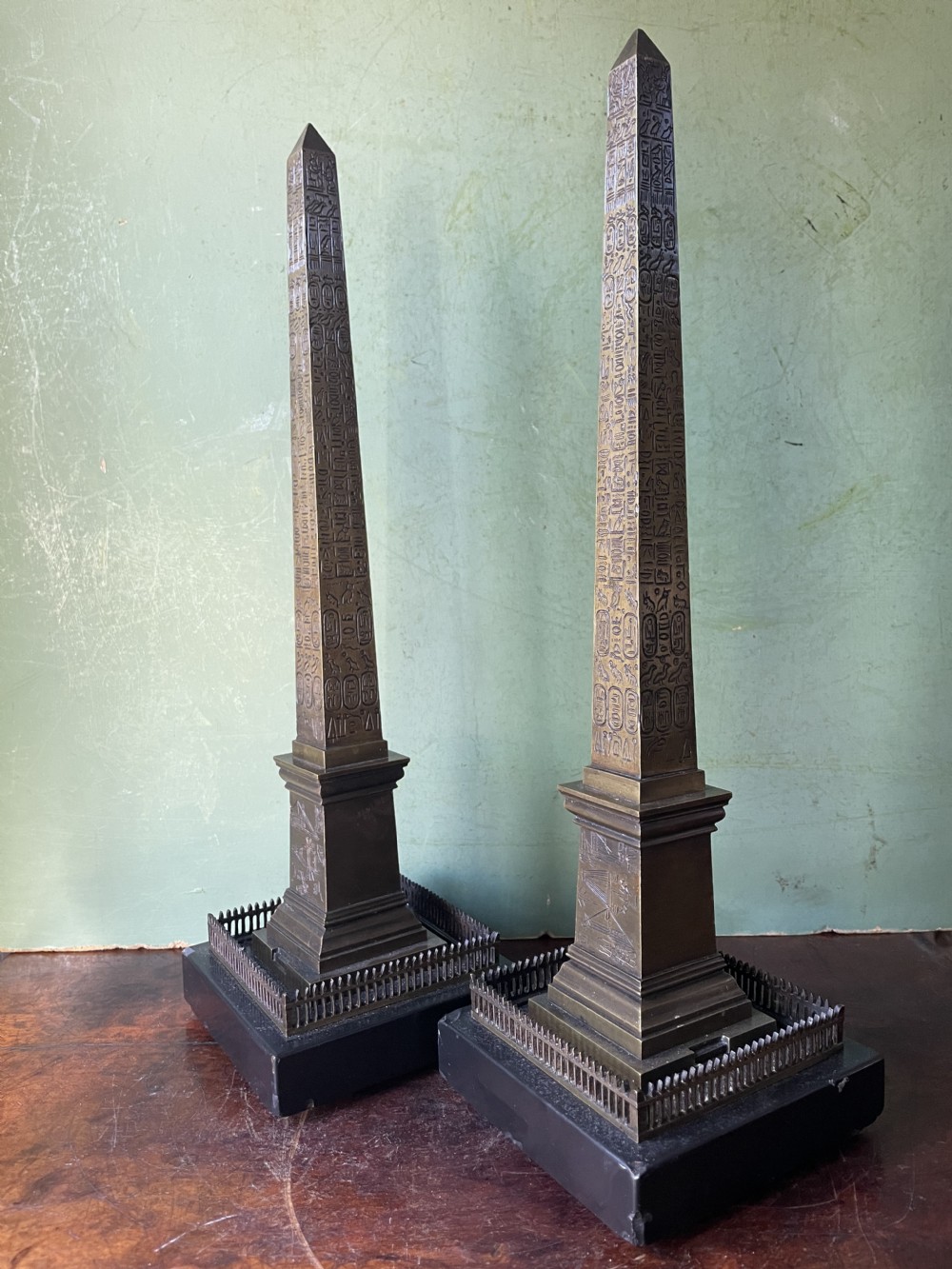 Pair of C19th French ‘Grand Tour’ souvenir bronze reductions of the Luxor obelisk.  View XIV