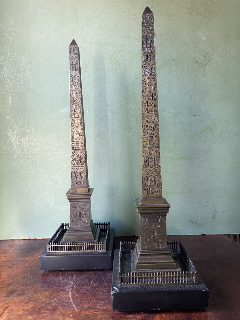 Pair of C19th French ‘Grand Tour’ souvenir bronze reductions of the Luxor obelisk.  View XV