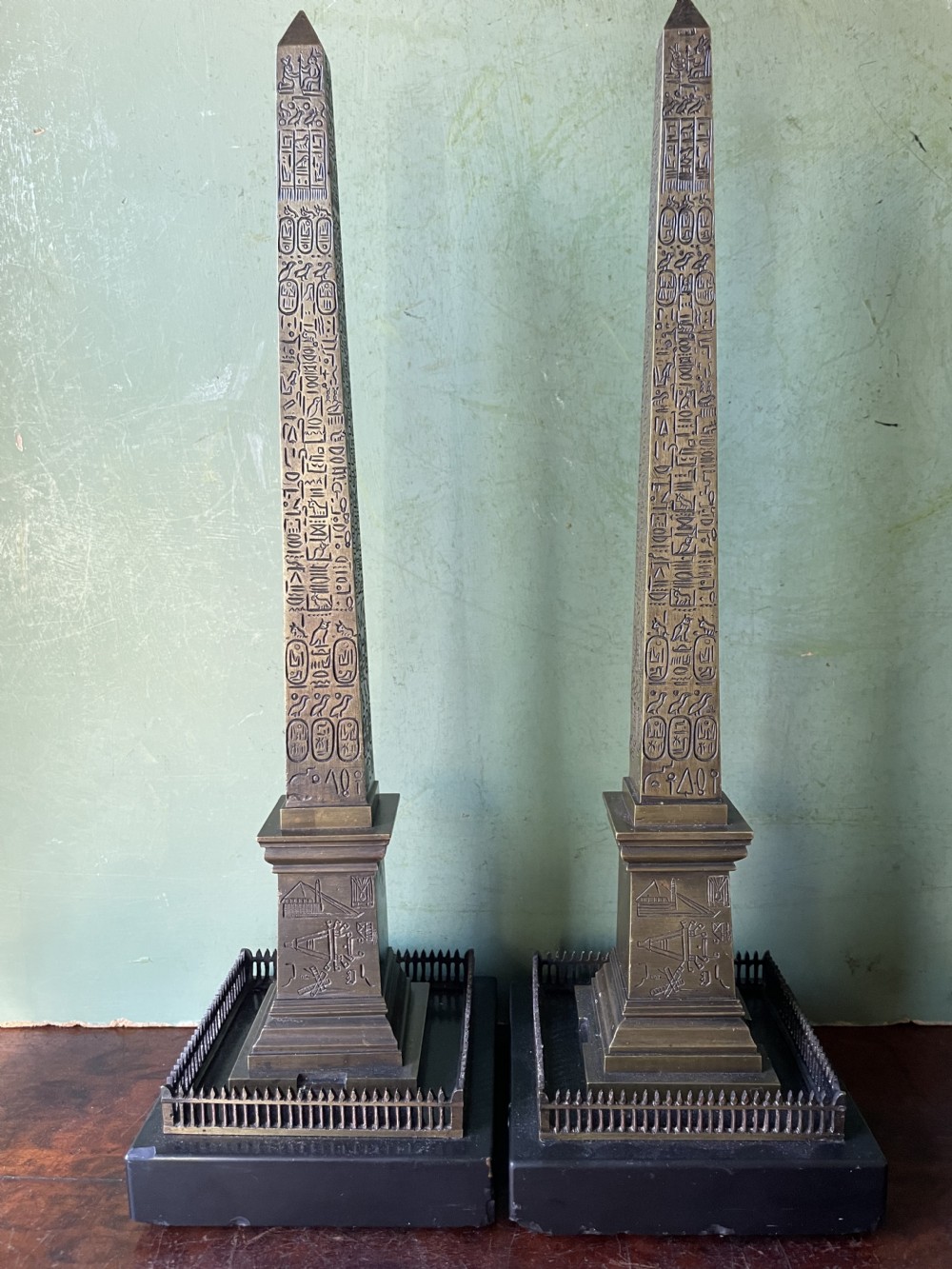 Pair of C19th French ‘Grand Tour’ souvenir bronze reductions of the Luxor obelisk.  View XVII
