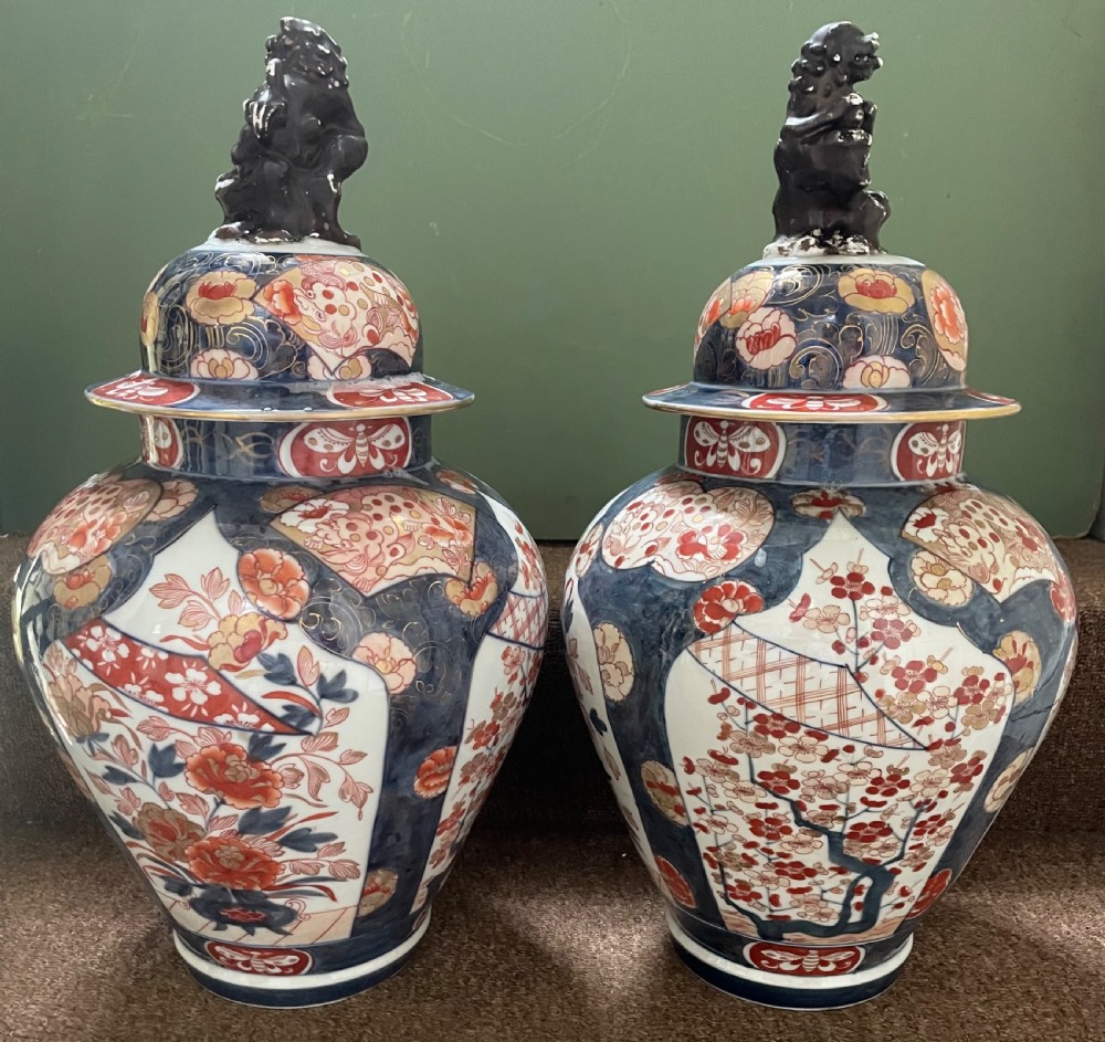 Pair of late C19th ‘Japanese Imari’  style early C18th design porcelain vases by Samson of Paris . View II
