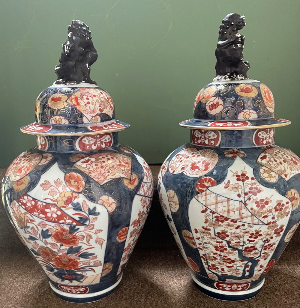 Pair of late C19th ‘Japanese Imari’  style early C18th design porcelain vases by Samson of Paris . View III