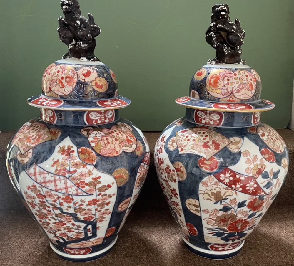 Pair of late C19th ‘Japanese Imari’  style early C18th design porcelain vases by Samson of Paris . View V