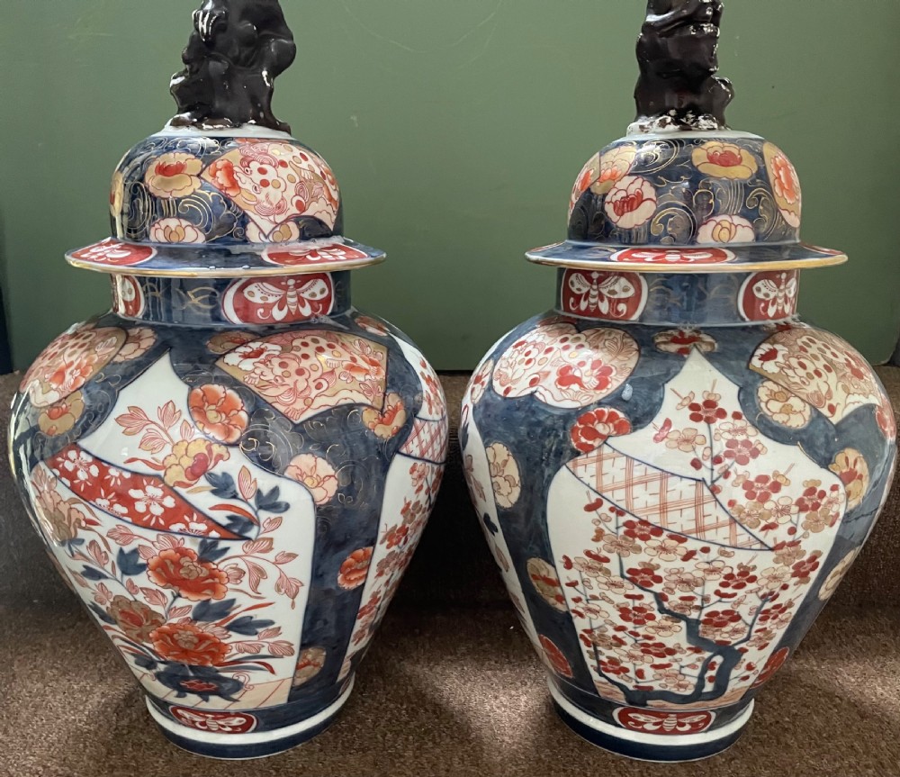 Pair of late C19th ‘Japanese Imari’  style early C18th design porcelain vases by Samson of Paris . View VI
