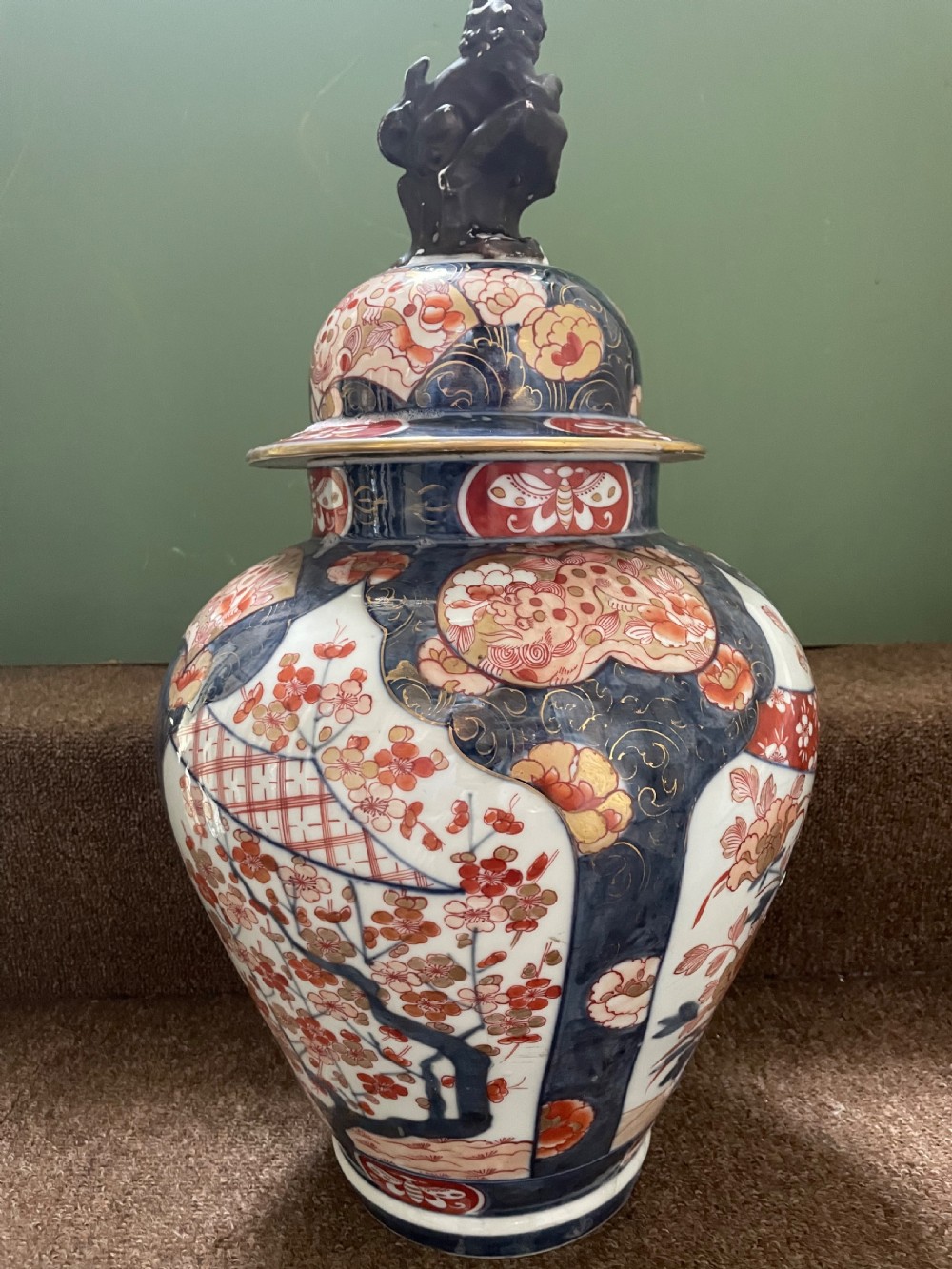 Pair of late C19th ‘Japanese Imari’  style early C18th design porcelain vases by Samson of Paris . View XIII