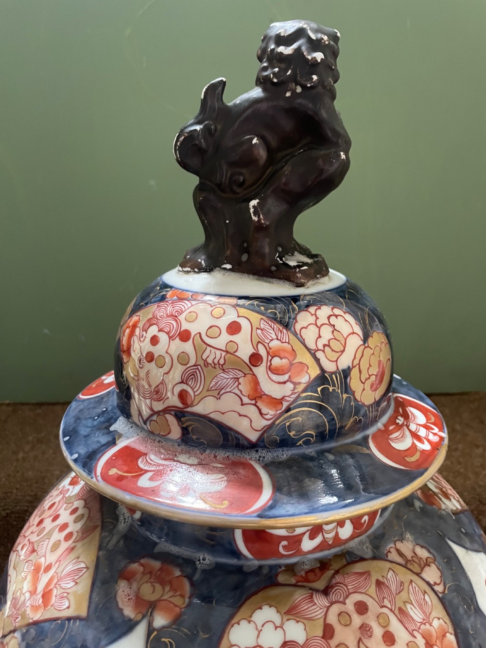 Pair of late C19th ‘Japanese Imari’  style early C18th design porcelain vases by Samson of Paris . View XV