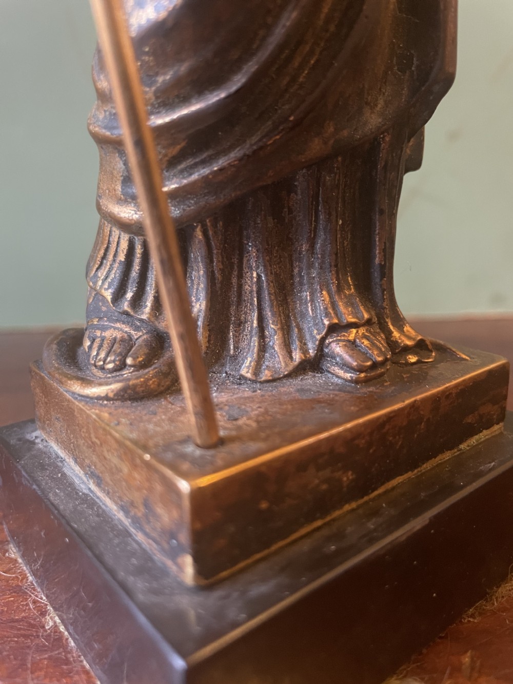 A nineteenth-century gilded bronze sculpture depicting the classical goddess Athena holding a spear, standing on a dark marble base. View XXII