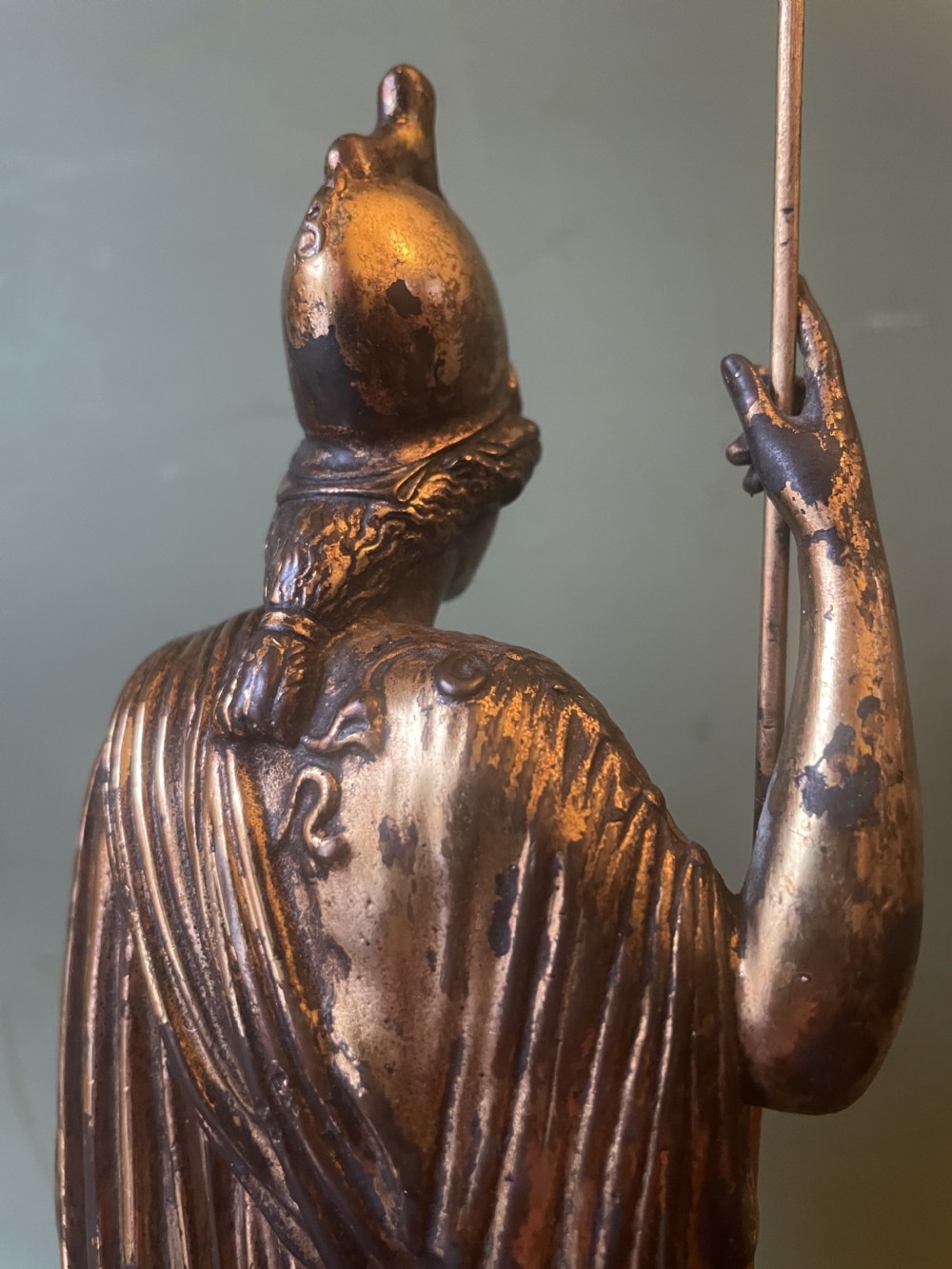 A nineteenth-century gilded bronze sculpture depicting the classical goddess Athena holding a spear, standing on a dark marble base. View XXVII