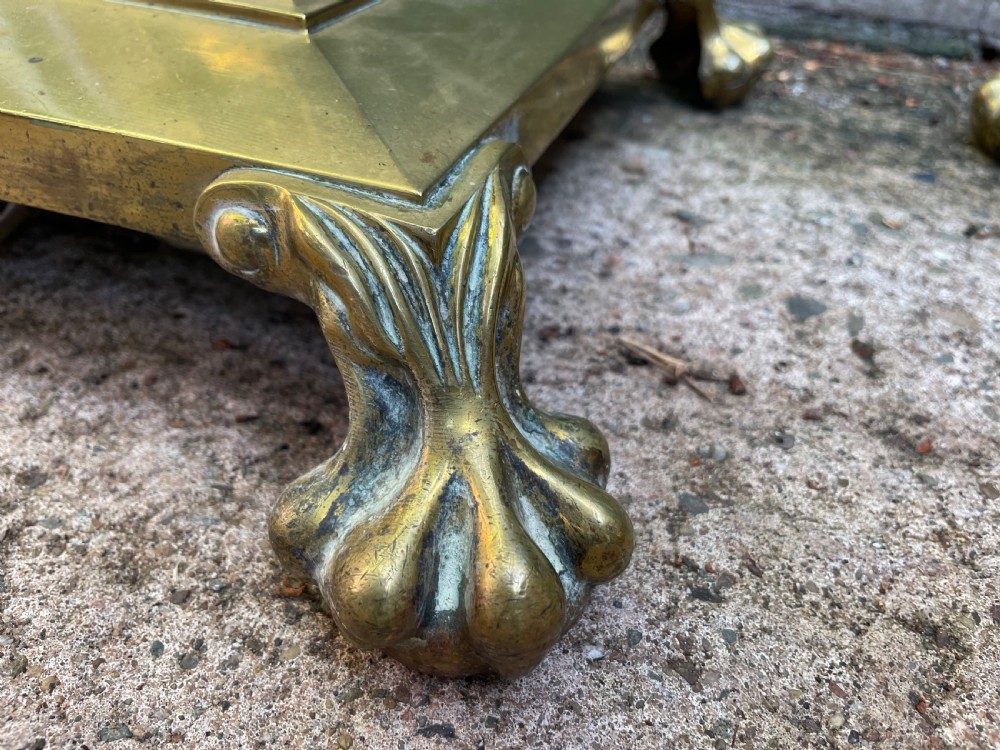 Scarce pair of high quality late C19th/ early C20th brass neo-classical style corinthian column telescopic standard lamps. View IV
